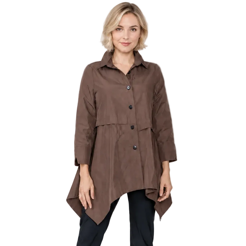 Asymmetrical Blouse Jacket in Chocolate Brown - 8074B-BRN