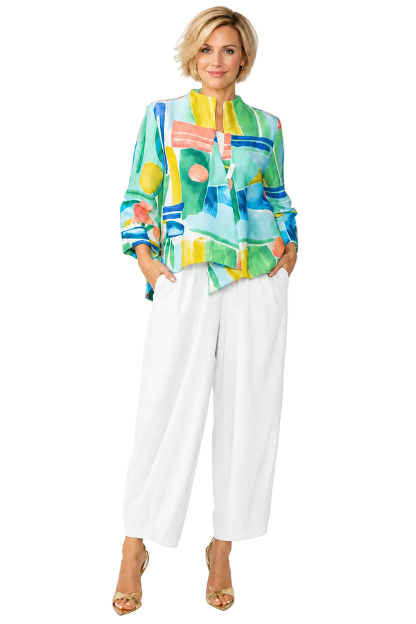 Abstract Watercolor Print Jacket in Blue/Multi - 6854J-BLU