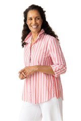 Ribbon Trim Striped High-Low Shirt in Papaya - 11948