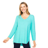 Textured Stripe V-Neck Tunic in Seaglass - 80115-SEA