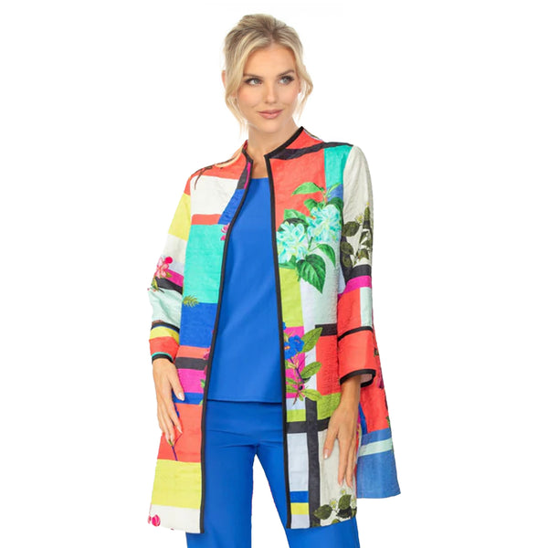 Mondrian Inspired Floral Open Front Jacket in Multi - 7006J