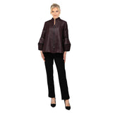 Textured Jacquard Zip Jacket in Wine & Black - 7366J