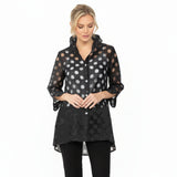 Polka-Dot Sheer High-Low Blouse in Black - 7032J-BLK