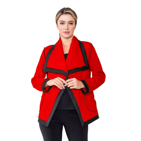 IC Collection Techno Knit Jacket with Contrast Trim in Red - 4939J-RD