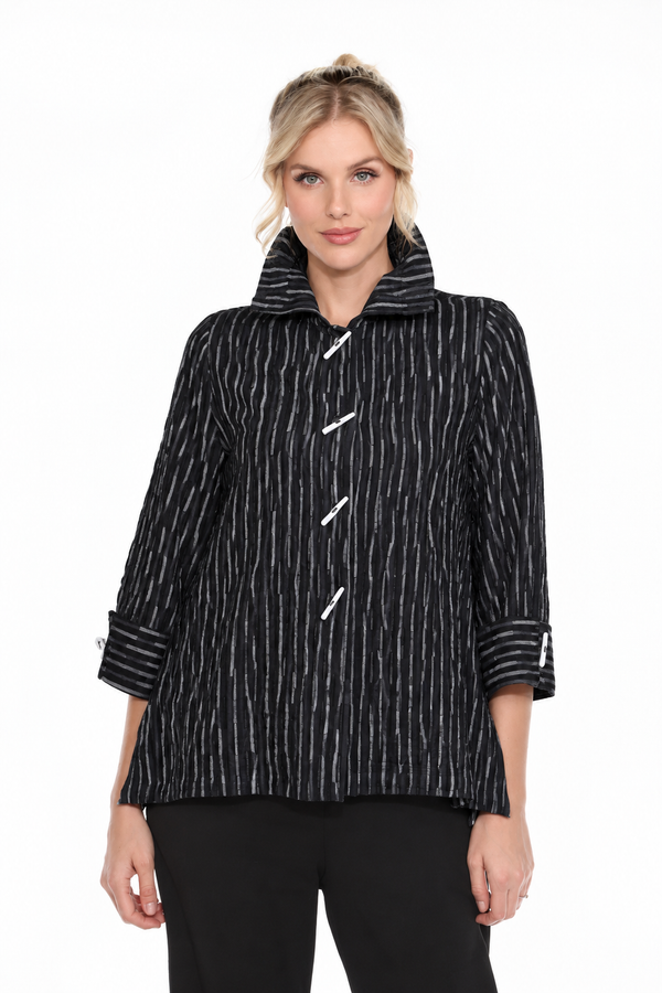 Dash-Print High-Low Blouse/Jacket - 2417SIV-BLK