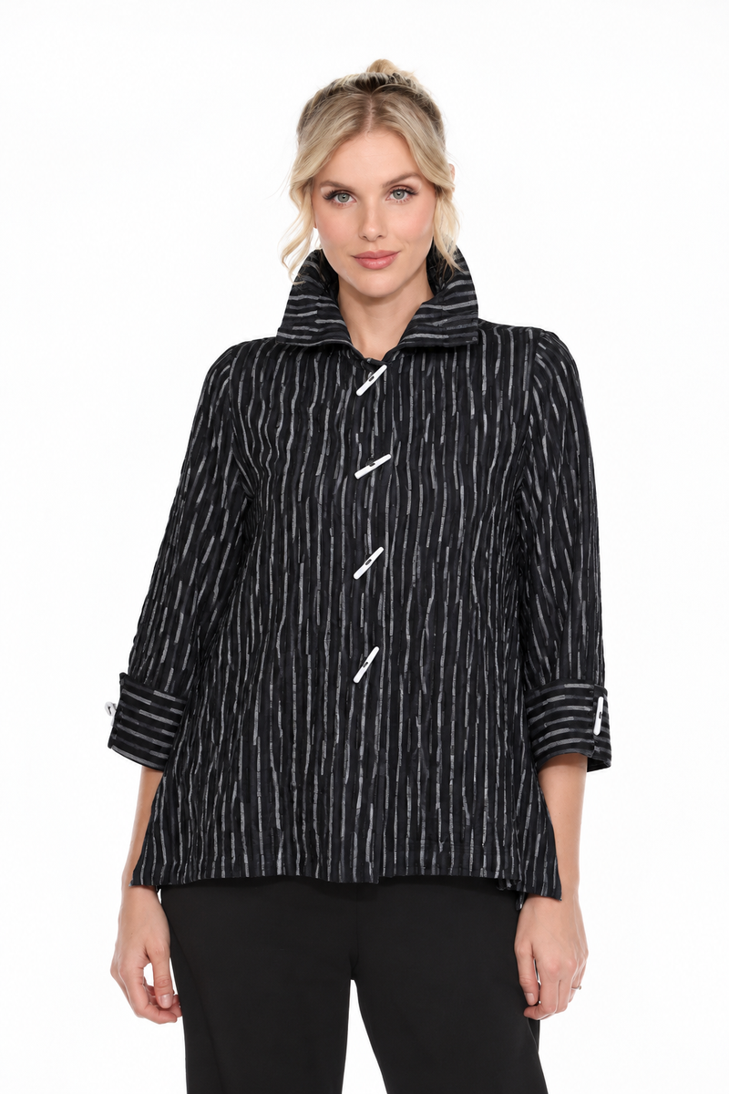 Dash-Print High-Low Blouse/Jacket - 2417SIV-BLK