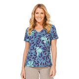 Floral Foliage V-Neck Tee - 12100