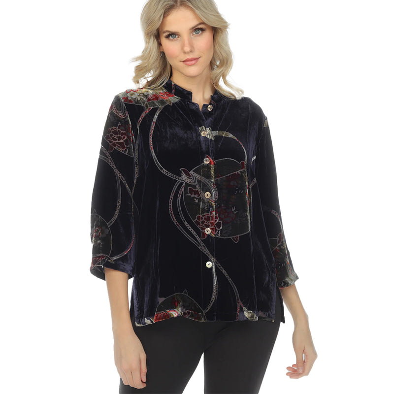 Citron Japanese Art-Print Velvet Blouse - 1213AJA