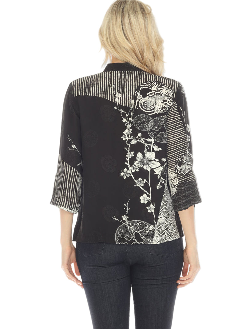 Black & Ivory Artistic Silk-Blend Blouse - 1213BWDB