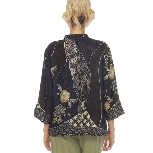 Citron Japanese Kimono Silk Blouse in Multi -  1213JK