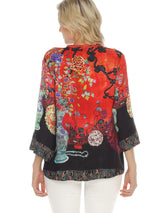 Asian Inspired Art Print Blouse in Red/Multi - 1213LMT