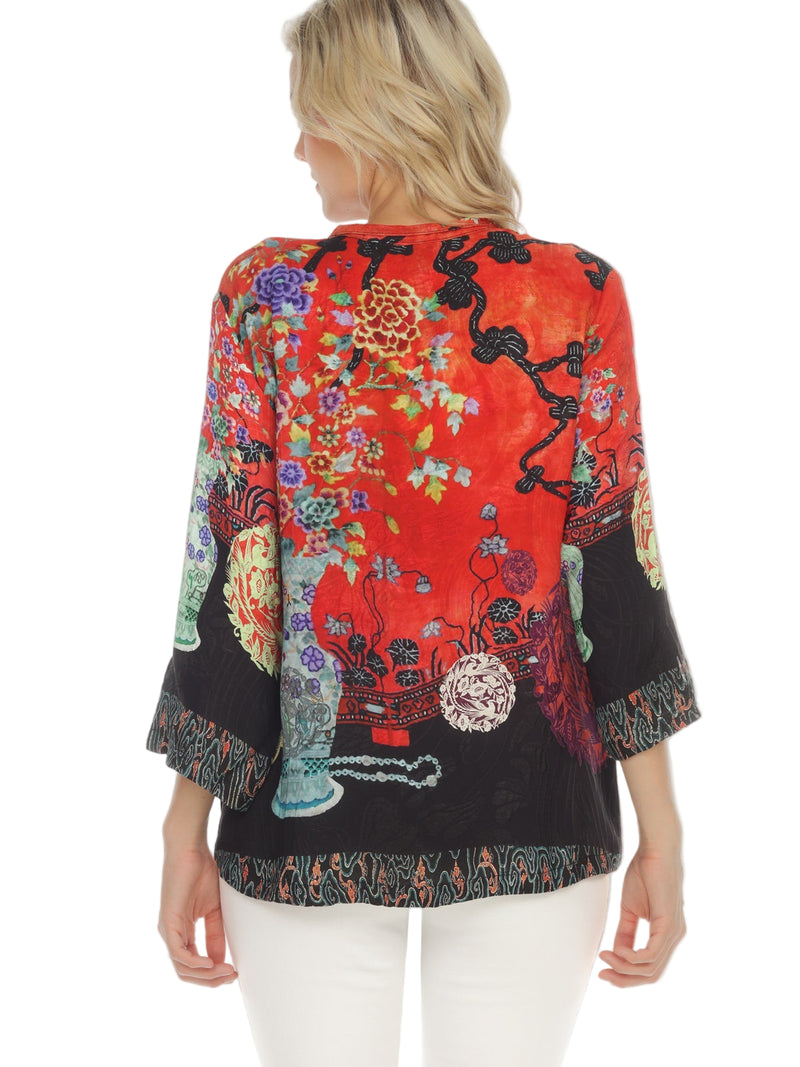 Asian Inspired Art Print Blouse in Red/Multi - 1213LMT