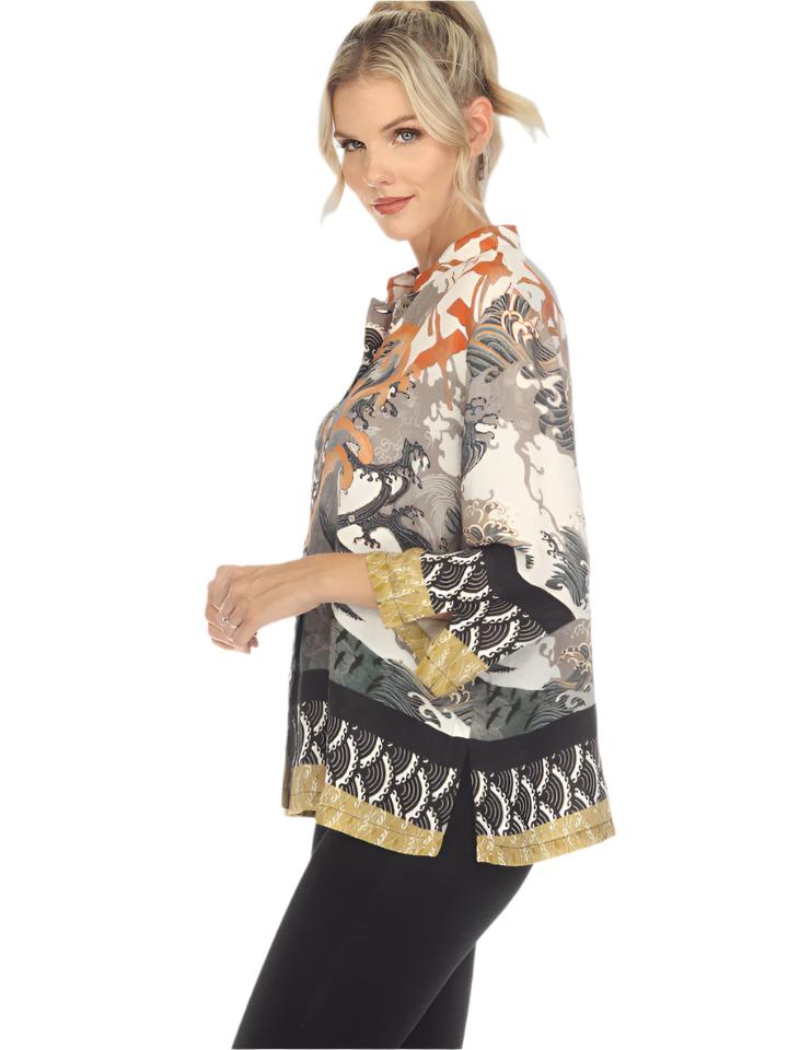 Citron Waves & Cranes Print Blouse in Multi -  1213WAC