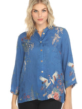 Wisteria, Butterflies & Crane Silk-Blend Blouse - 1213WBCB
