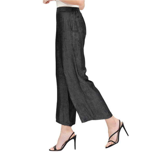 Wide Leg Chambray Pant in Black - 1222-BLK