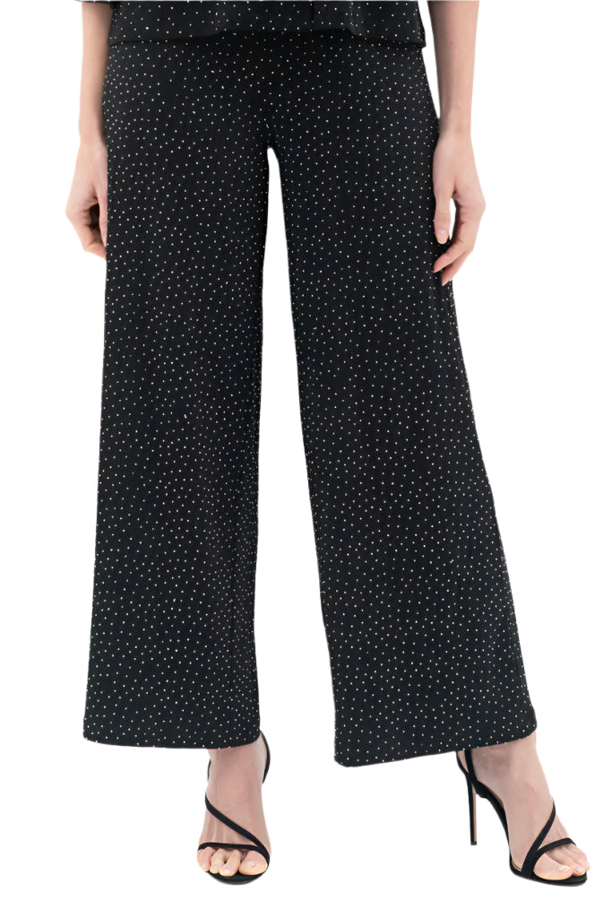 Pull-On Wide-Leg Rhinestone Embellished Pant in Black - 1226-BLK