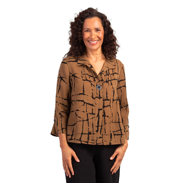 Habitat Express Travel Abstract Crackle Swing Shirt in Fawn - 38411-FWN