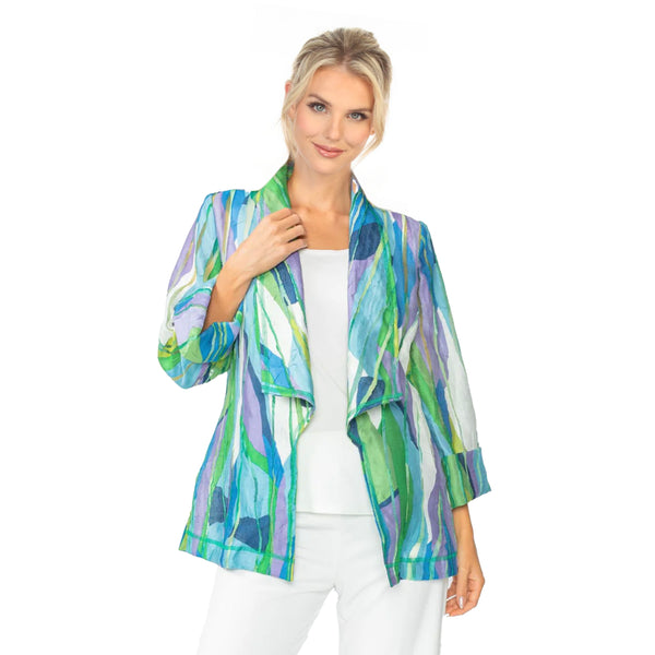 Just In! Abstract Open Front Waterfall Jacket in Blue Multi - 7271J