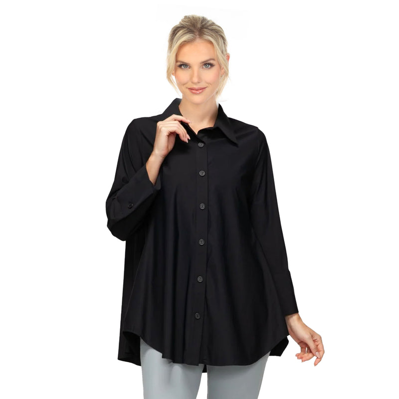 High-Low Button-Front Blouse in Black - 3778B-BK
