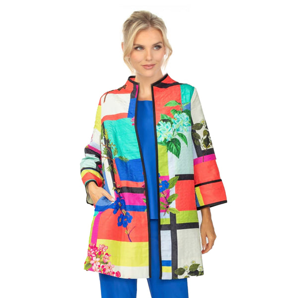 Mondrian Inspired Floral Open Front Jacket in Multi - 7006J