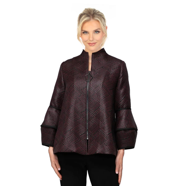 Textured Jacquard Zip Jacket in Wine & Black - 7366J
