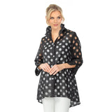 Polka-Dot Sheer High-Low Blouse in Black - 7032J-BLK
