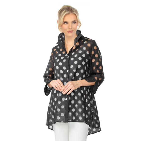Polka-Dot Sheer High-Low Blouse in Black - 7032J-BLK