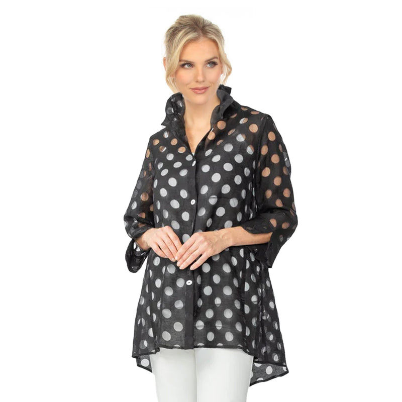 Polka-Dot Sheer High-Low Blouse in Black - 7032J-BLK