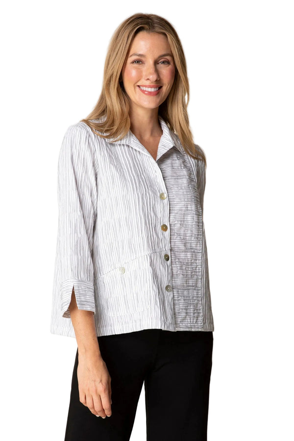 Mixed-Direction Stripe Crinkled Shirt  - 13044 - Size S Only!