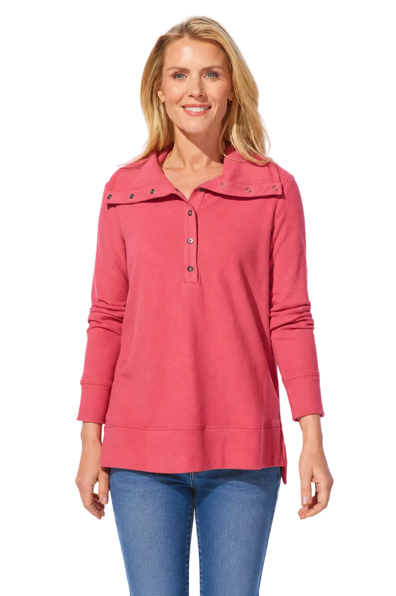 Partial Snap Front Fleece Pullover in Garnett  - 13272 - Size M Only!