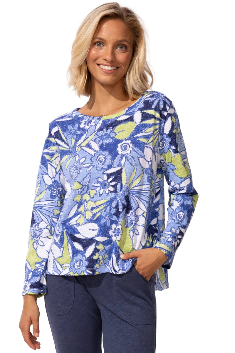 Peruvian Cotton Fiji Floral Hi-Lo Scoop Neck Tee - 13425