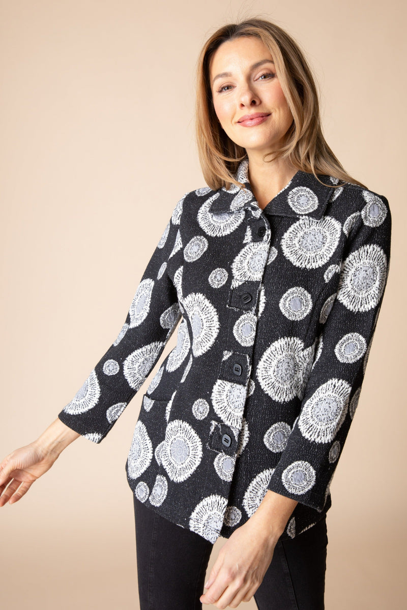 Textured Circle Print Patch-Button Jacket - 13640