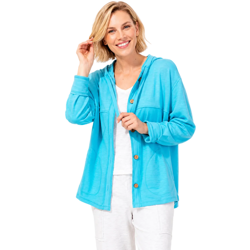 French Terry Hoodie in Maui Blue - 26835 - Size M Only!