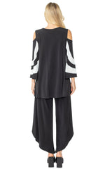Bold Stripe Open-Shoulder Tunic in Black & White -1381T-BK