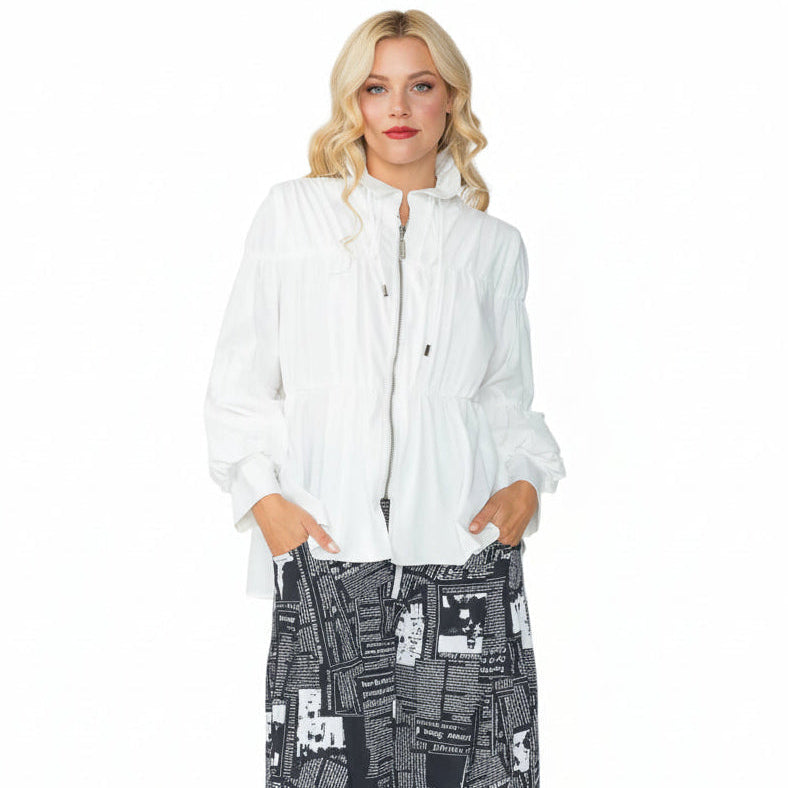 Tiered Zip Front Jacket in White - 1395J-WHT