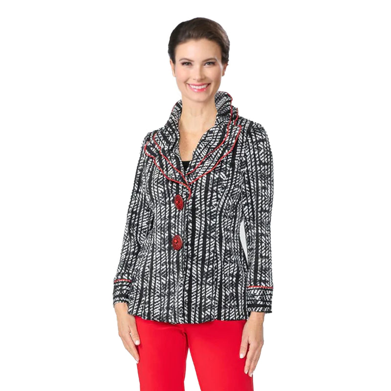 IC Collection Geometric Stripe Jacket in Black, White & Red Trim - 4736J