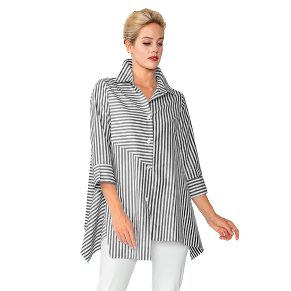 Just In! Resort Line Asymmetric Shirt in Black & White - 4691B-BK