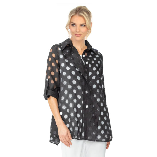 Just In! Polka-Dot Laser-Cut Relaxed Fit Blouse - 7024B-BLK