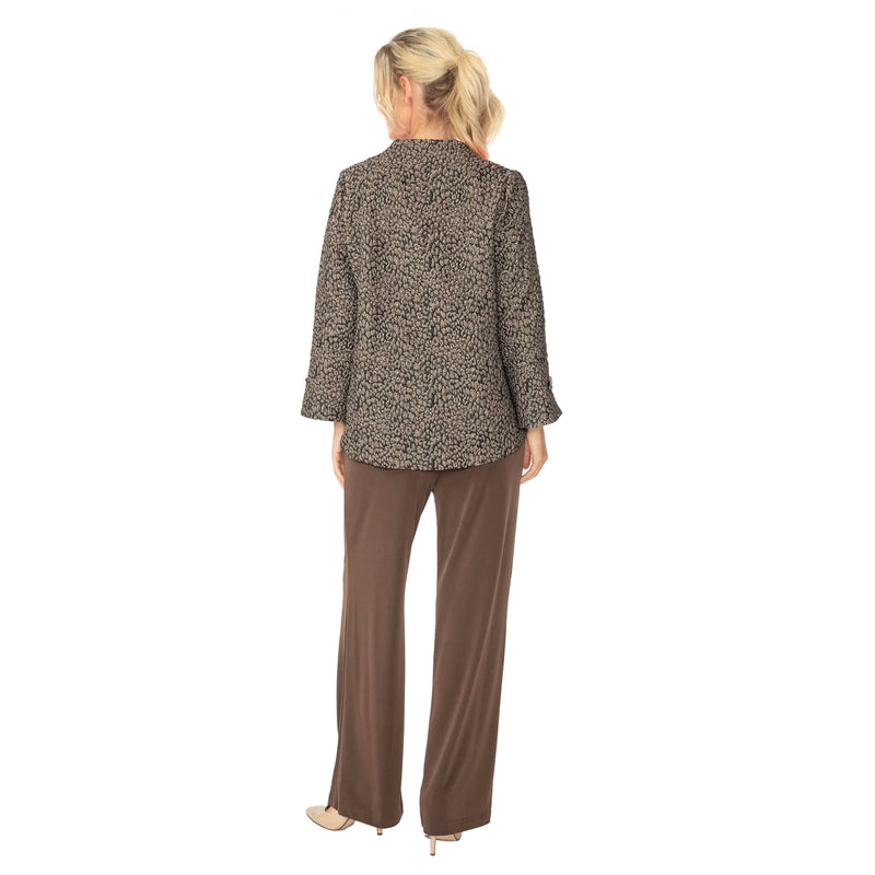 IC Collection Pebbled Metallic Jacquard One-Button Jacket in Brown - 6750J