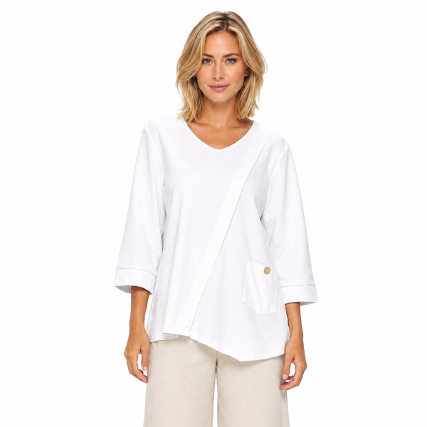 Soft Knit Tunic with Waffle Contrast in White - C2004-WT