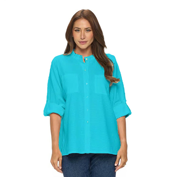 Focus Striped Cotton Pocket Shirt in Turquoise - CS-117-TQ