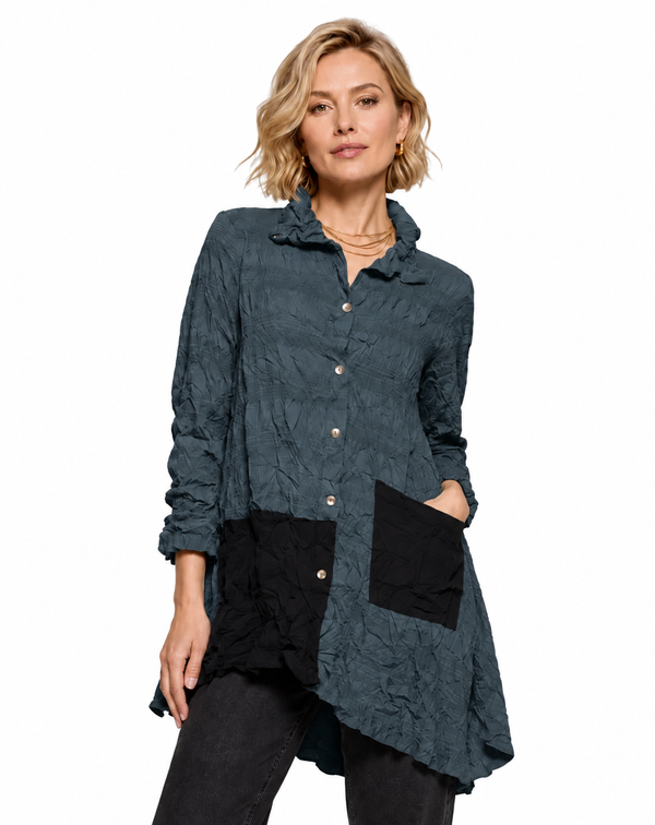 Adia Crinkled Woven Tunic Shirt -T65526
