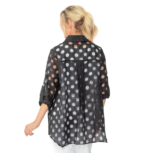 Just In! Polka-Dot Laser-Cut Relaxed Fit Blouse - 7024B-BLK