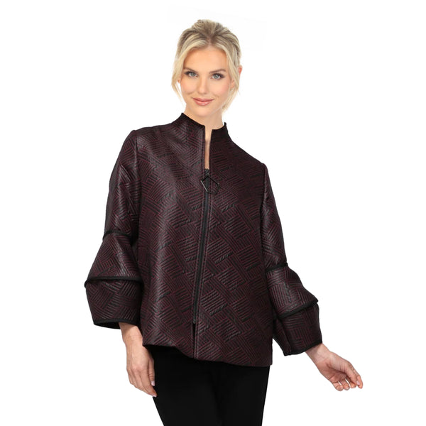 Textured Jacquard Zip Jacket in Wine & Black - 7366J