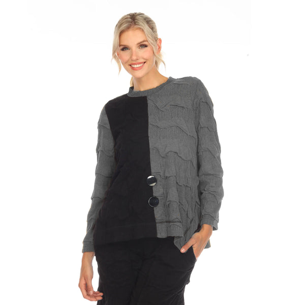 Moonlight Colorblock Wave-Knit Top in Black/Grey - 3584