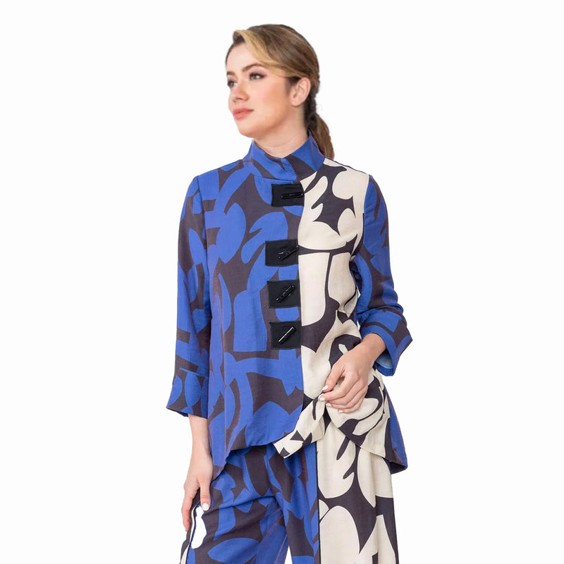 IC Collection Two-Tone Asymmetric Tunic Shirt in Royal Blue - 5052J-ROY