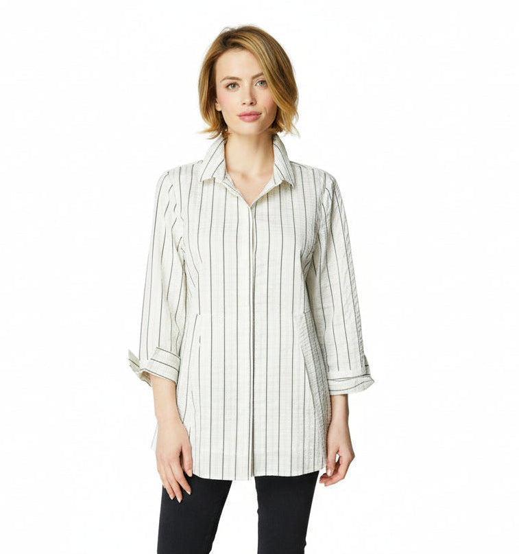 Striped Cotton Blend Tunic Shirt - 15119