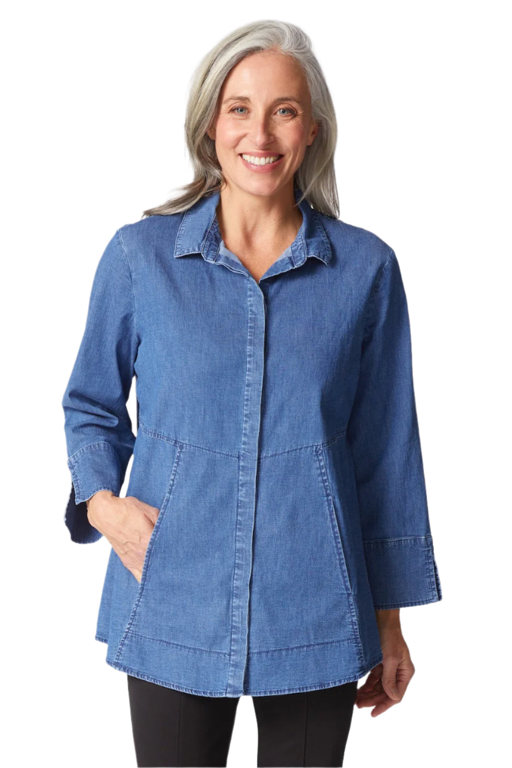 Denim Hidden Placket Shirt - 15219 - Size S Only! – Shop My Fair Lady