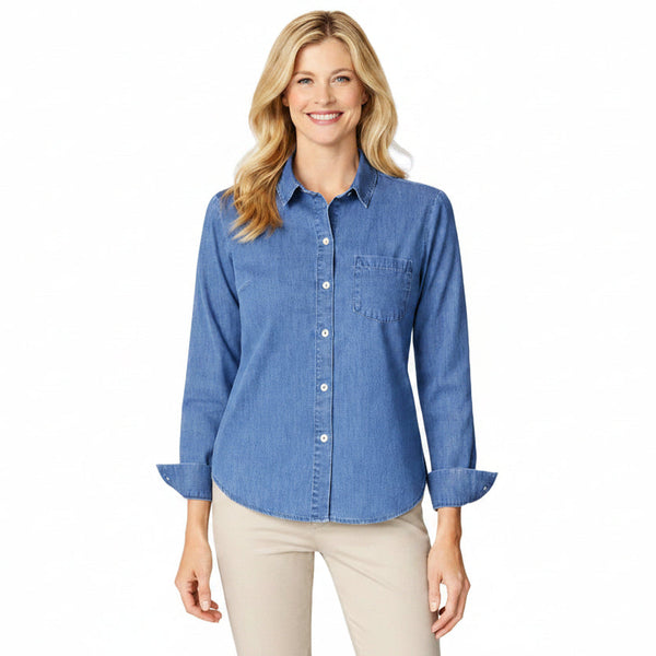 Lightweight Stretch Cotton Shirt in Denim Blue - 15224 - Sizes S & L Only!