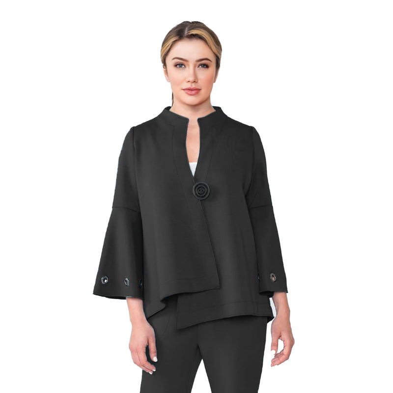 IC Collection Bell Sleeve Asymmetric Jacket in Black - 4577J-BK